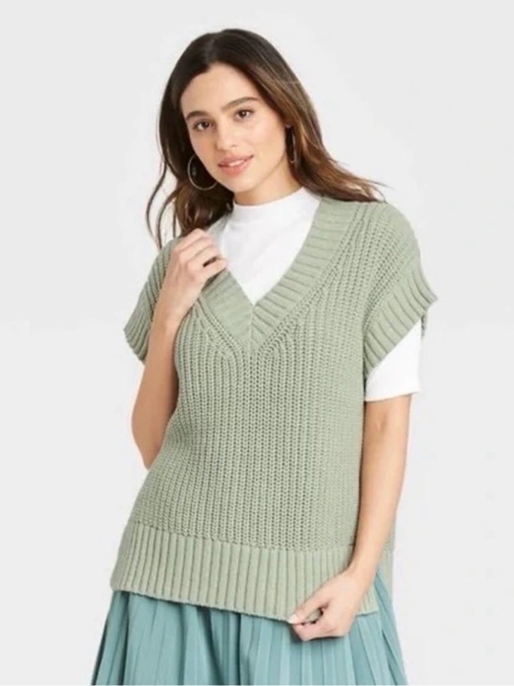 a new day Sage Green V-Neck Knit Sweater Vest
